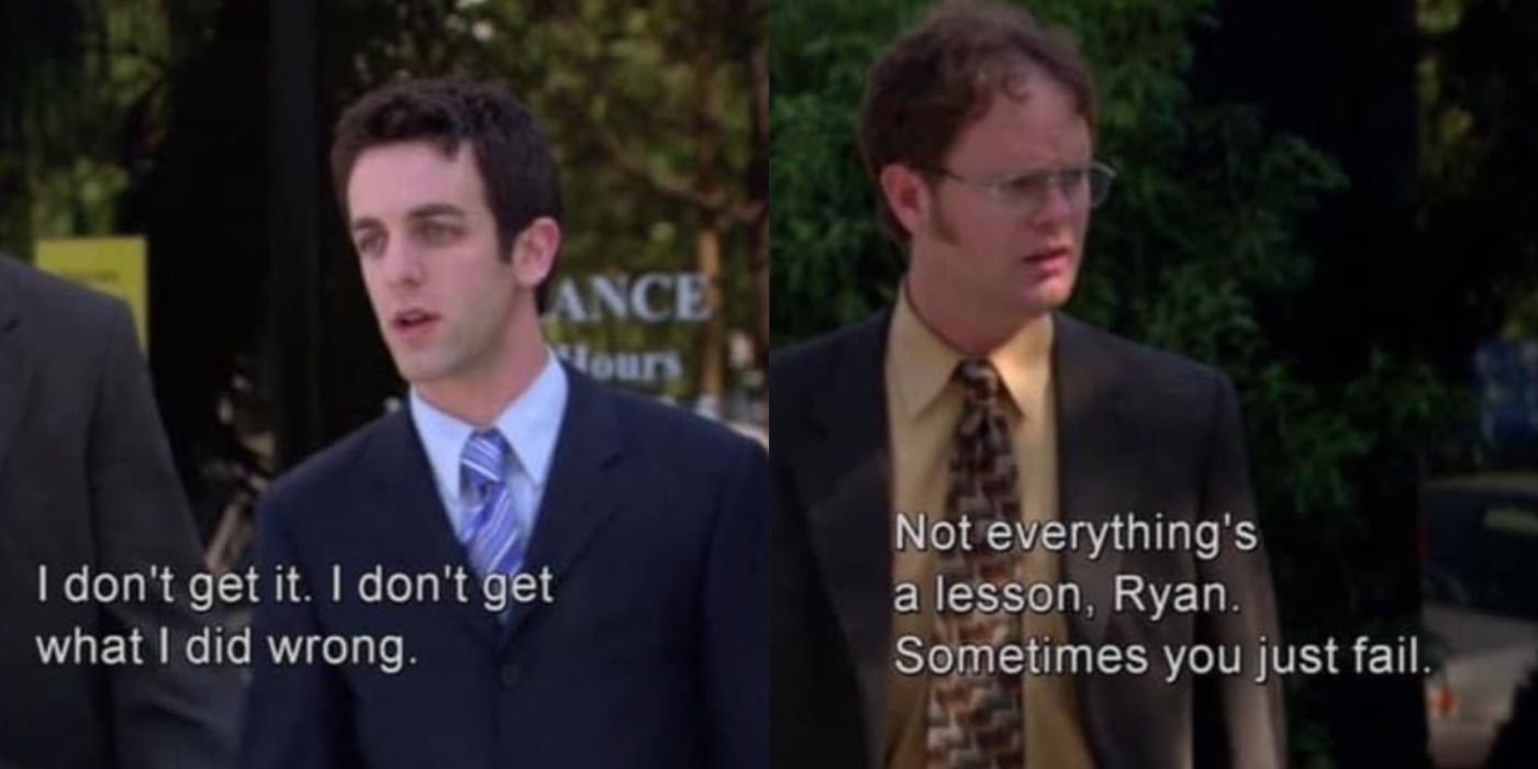 A split image of Ryan And Dwight talking about sales on The Office