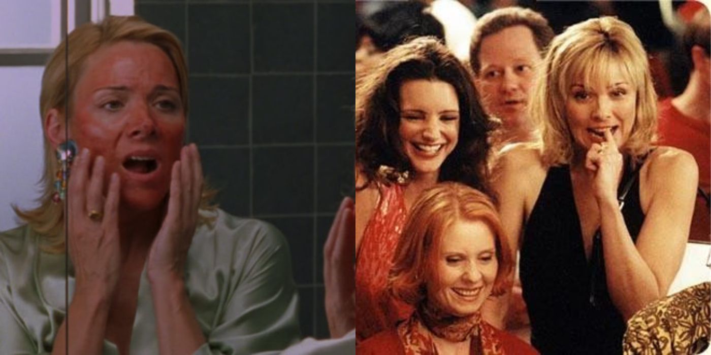 A split image of Samantha and the girls in season 4 of SATC