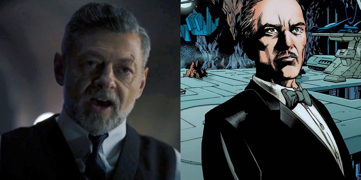 A split screen of Alfred in The Batman and the comics