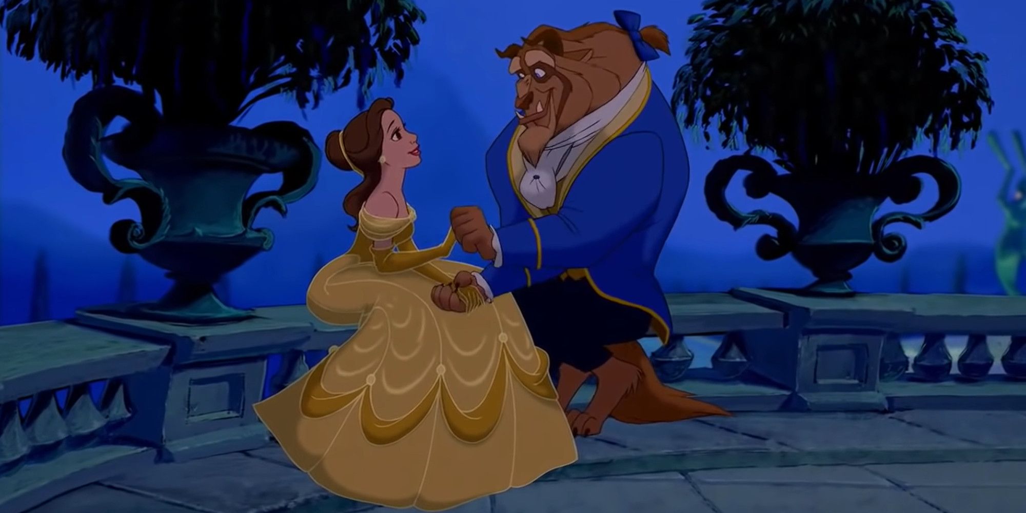 Beauty and the Beast tale as old as time outdoor scene
