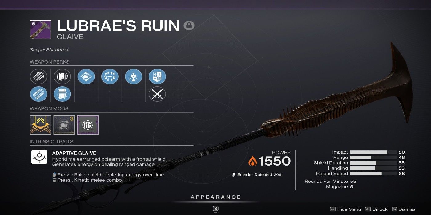 Destiny 2 Lubraes Ruin With Traits