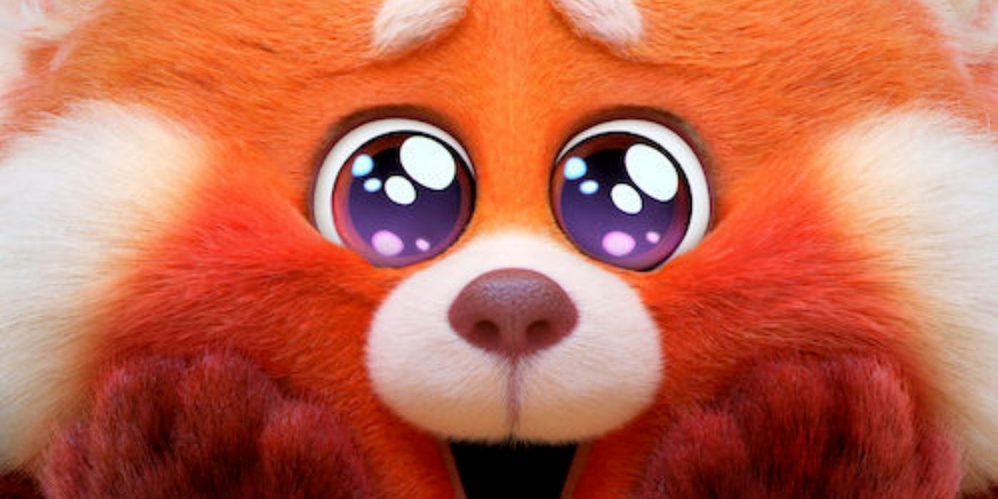 Mei as a fluffy red panda with big eyes in Turning Red
