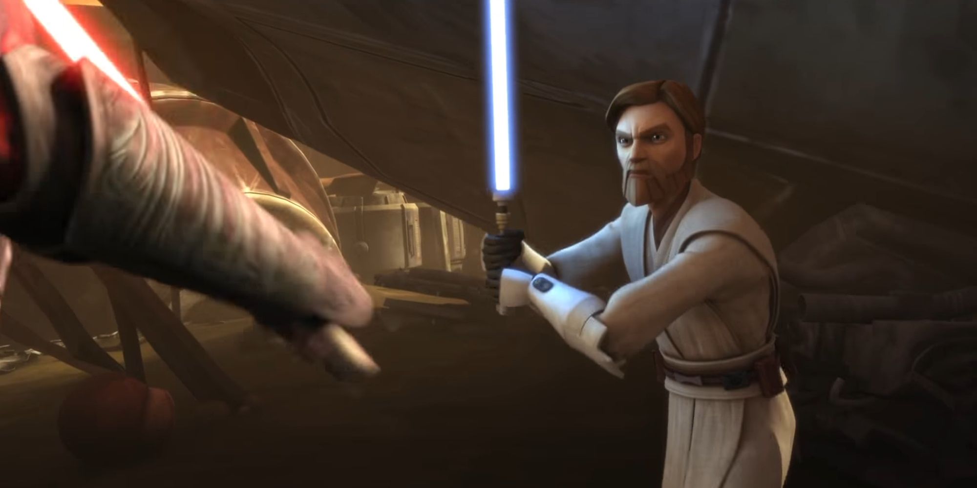 Obi Wan Kenobi fighting Darth Maul in Star Wars The Clone Wars