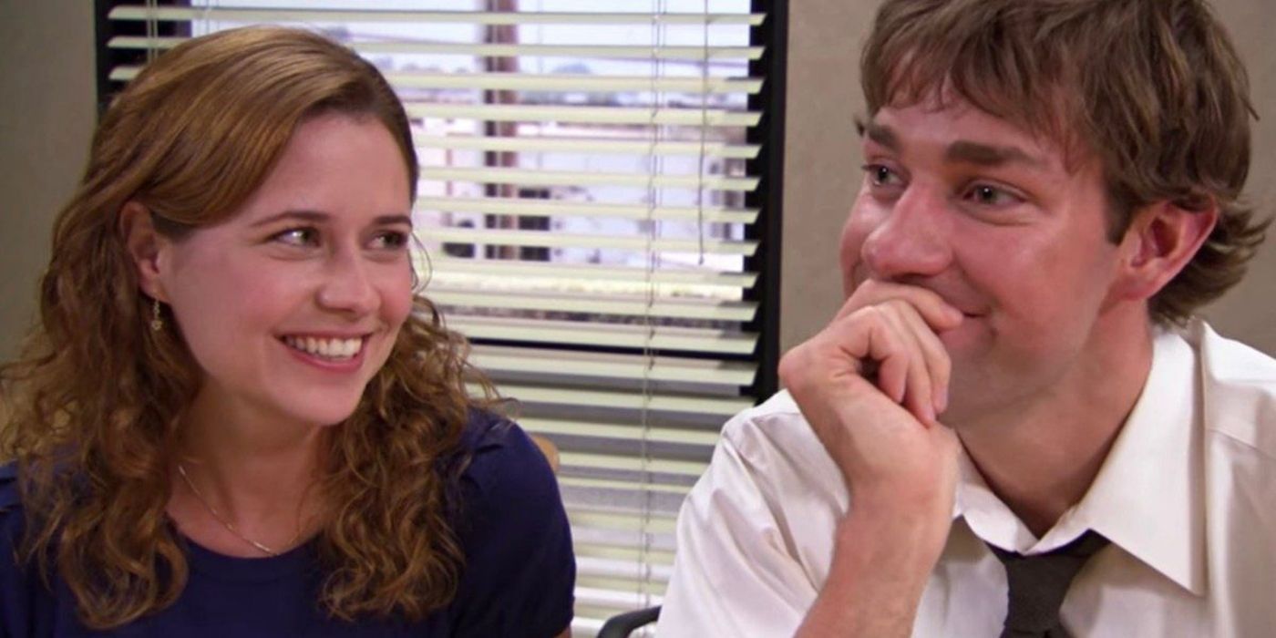Pam and Jim flirting in the conference room