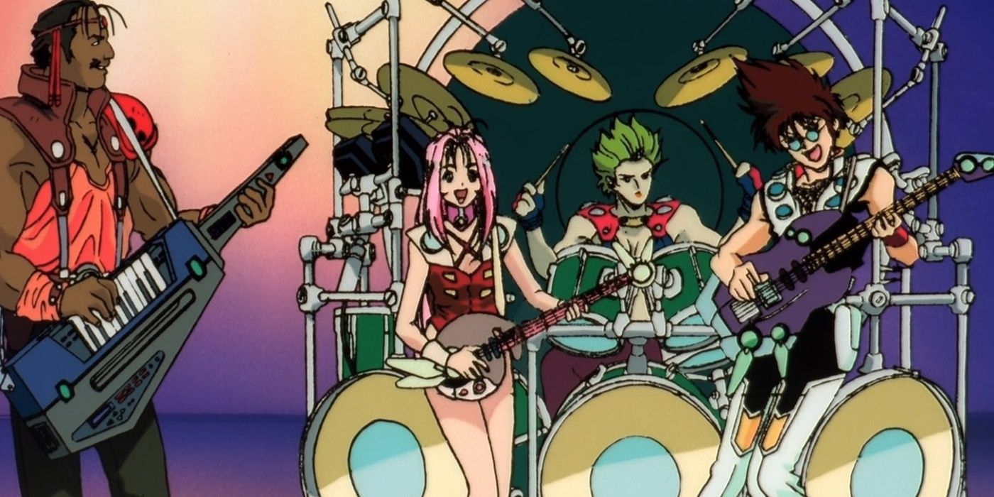 A band playing music together in Macross 7 Cropped