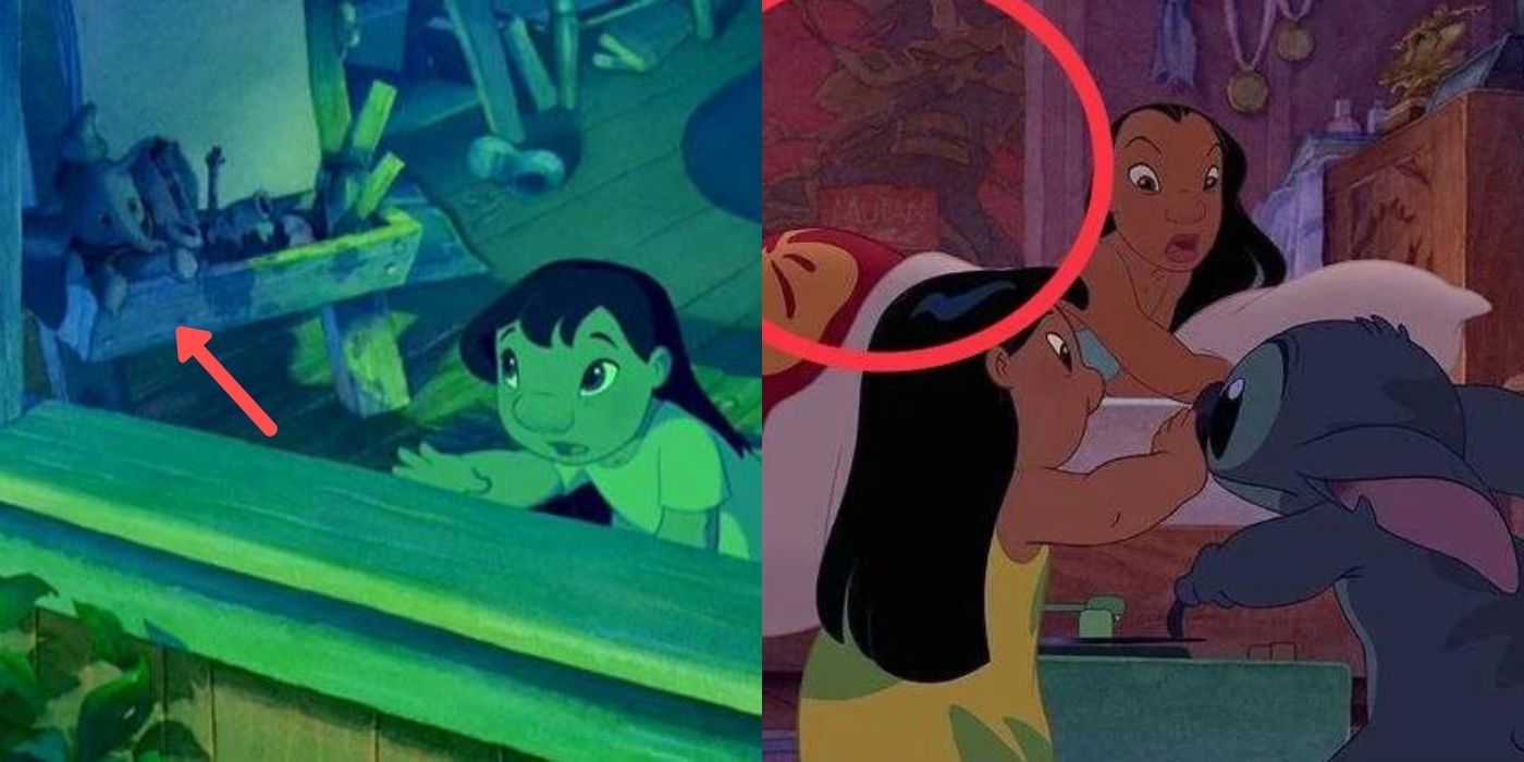 A split image of Dumbo and Mulan in Lilo Stitch