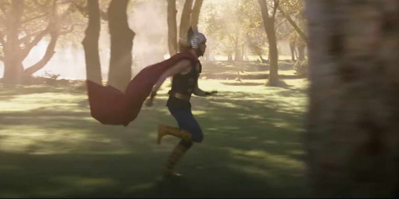 A young Thor wears his classic comics costume in Thor Love And Thunder.