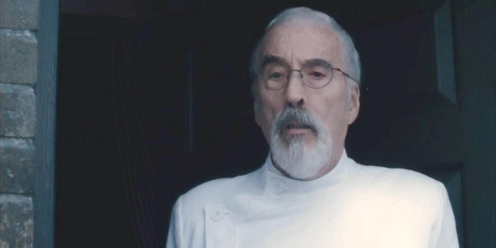 An image of Christopher Lee looking serious in Charlie and The Chocolate Factory