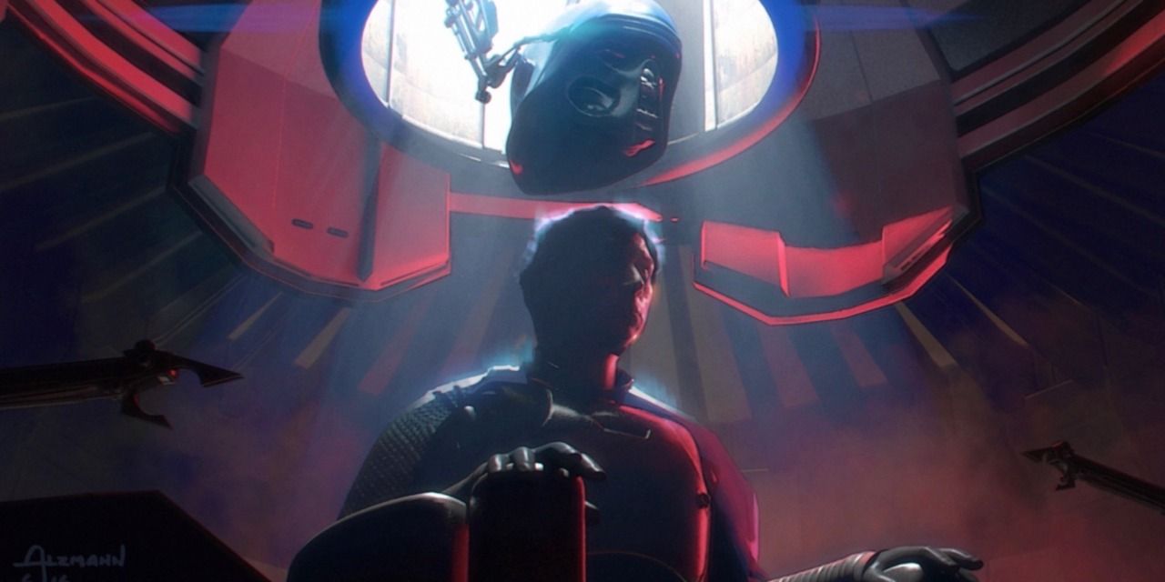 An image of Kylo Ren putting his helmet on in Star Wars