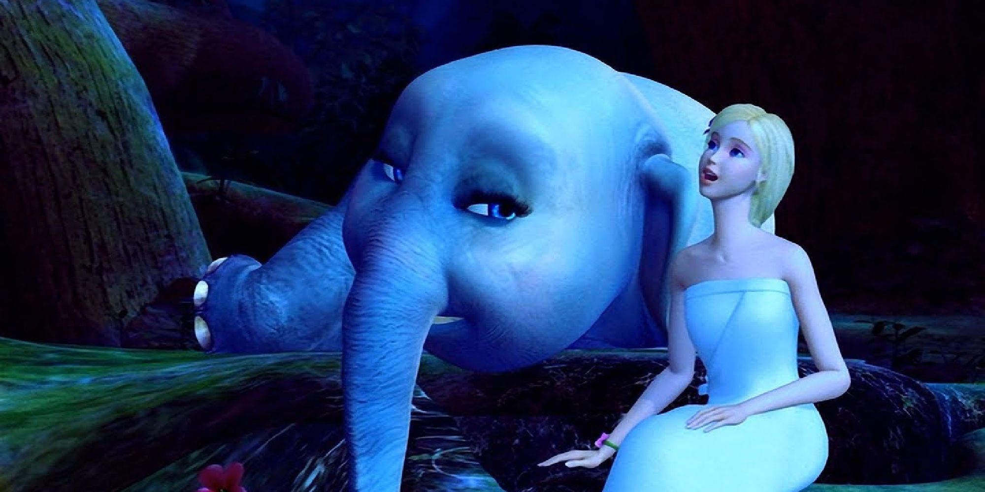 Barbie as Rosella and her elephant friend in Barbie Island Princess