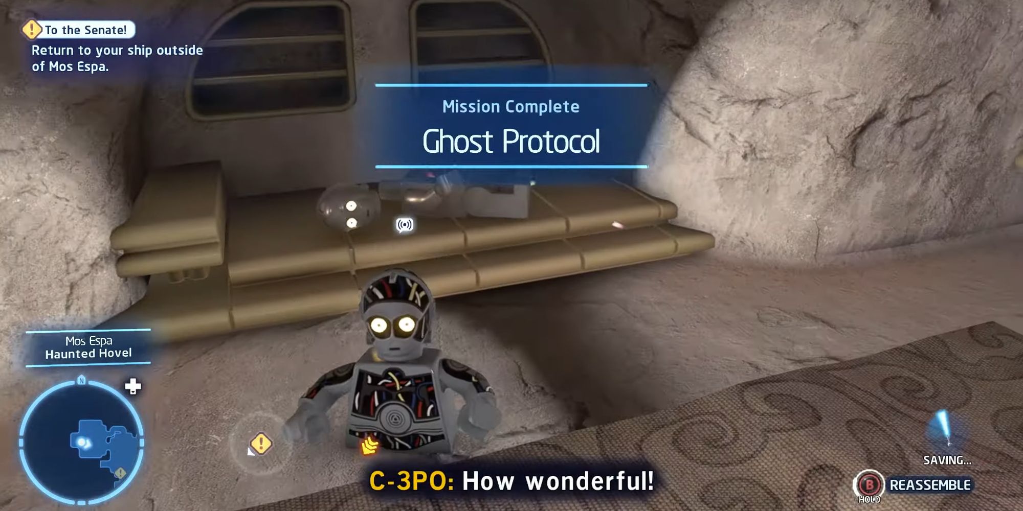 C 3P0 completing the Ghost Protocol side mission in LEGO Star Wars The Skywalker Saga