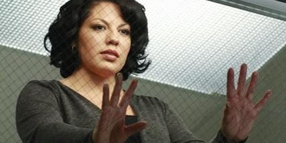 Callie looking down at the OR in Greys Anatomy Cropped