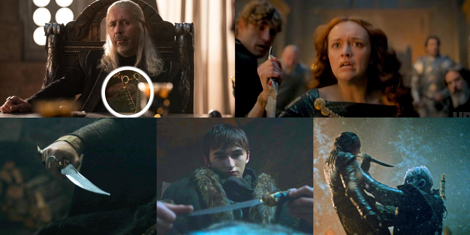 Catspaw Valyrian steel dagger in House of the Dragon and Game of Thrones with Viserys Allicent Bran and Arya