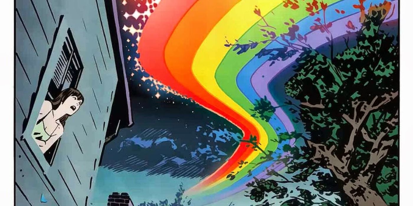 Jane Foster sees an Asgardian Rainbow Bridge in Marvel Comics.