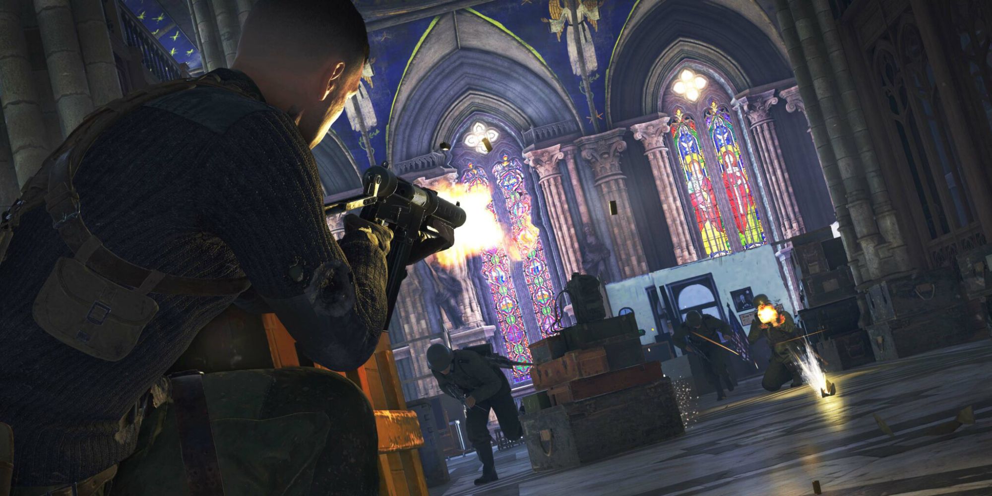 Sniper Elite 5 Preview Dialing In The Scope karl shooting at enemy in a church