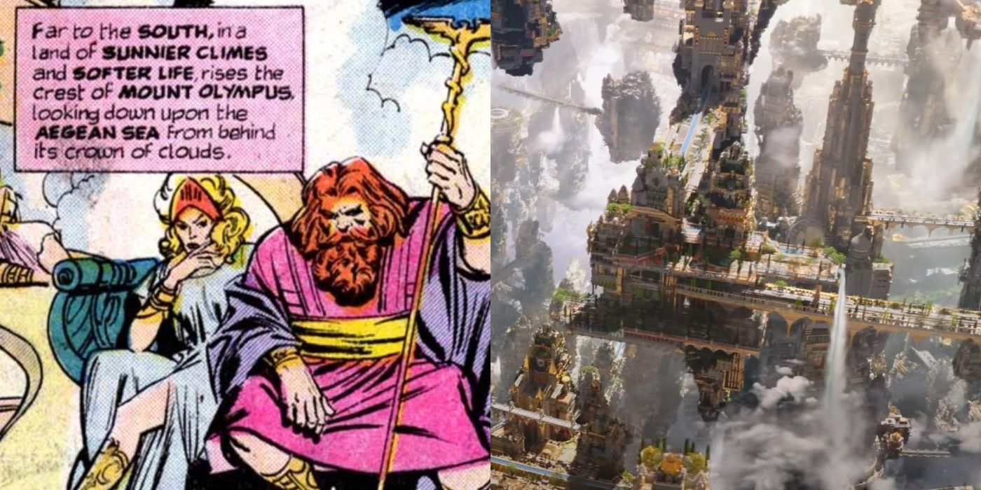 Split image of Olympus from Marvel Comics and from the MCU.
