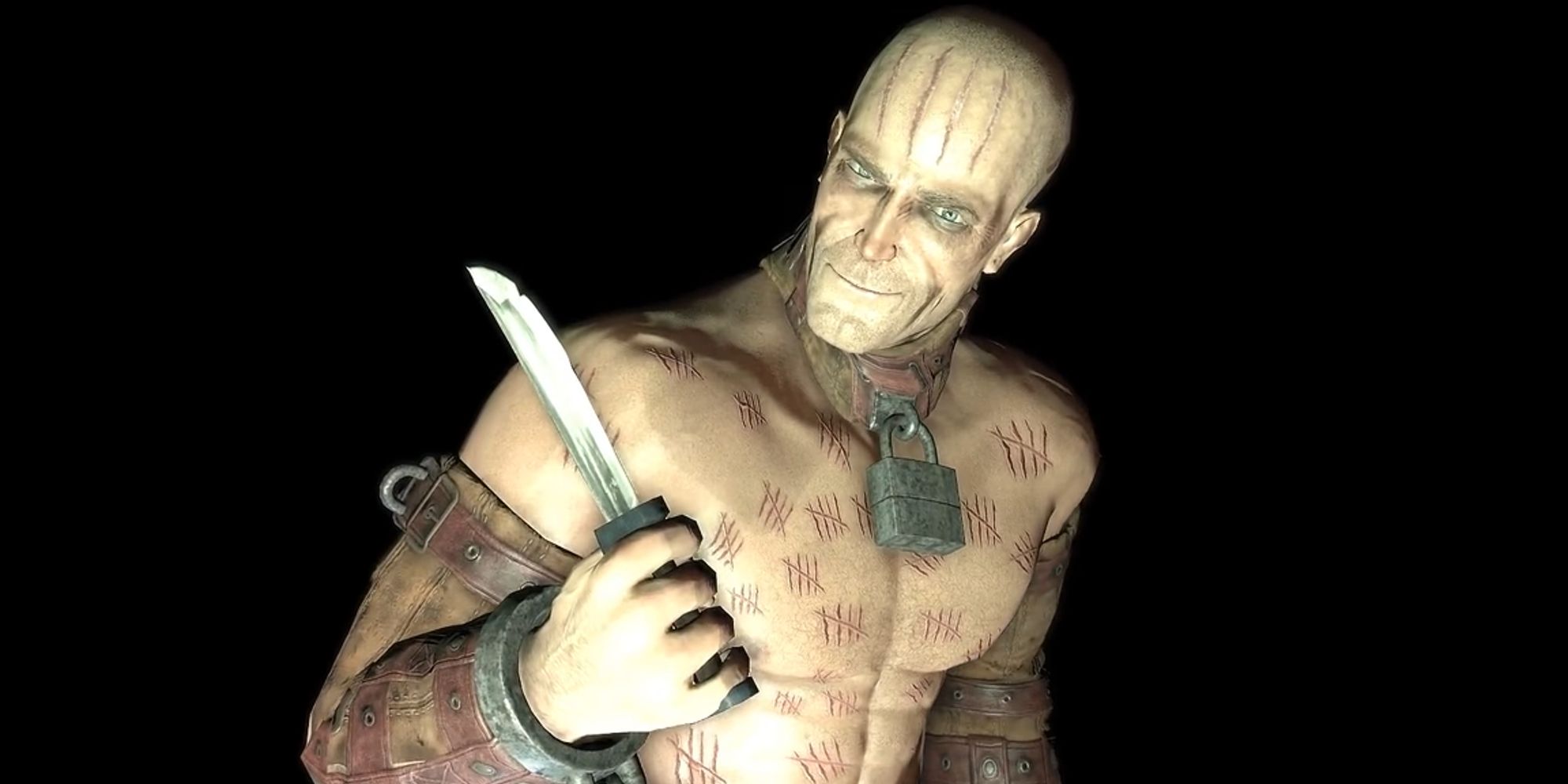 Victor Zsasz taunting Batmans dead body in game over screen for Batman Arkham City