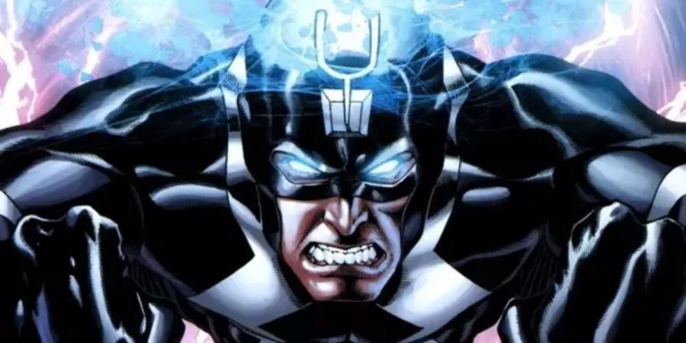 An image of Black Bolt flying in the Marvel Comics