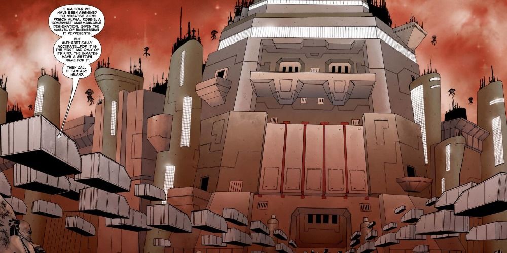 An image of a building in the Negative Zone in the Marvel comics