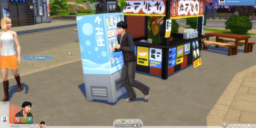 An image of a sim running into a vending machine in Sims 4