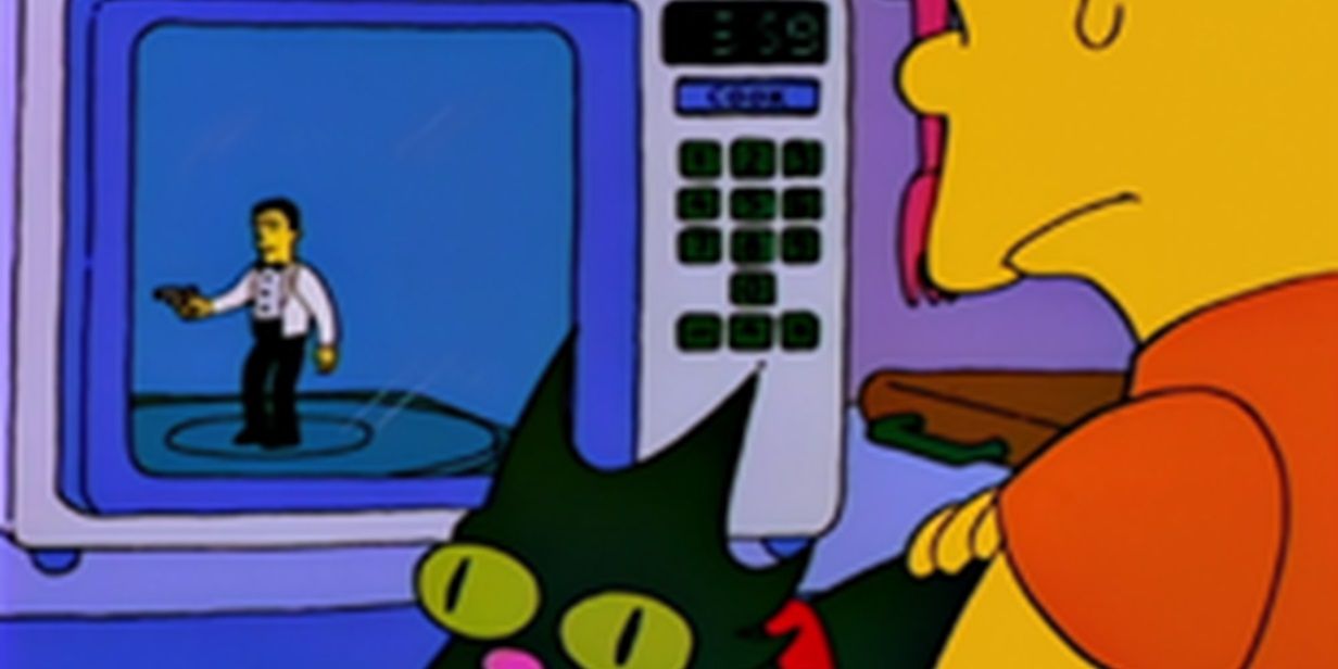 Bart melts a Bond toy in the microwave in The Simpsons