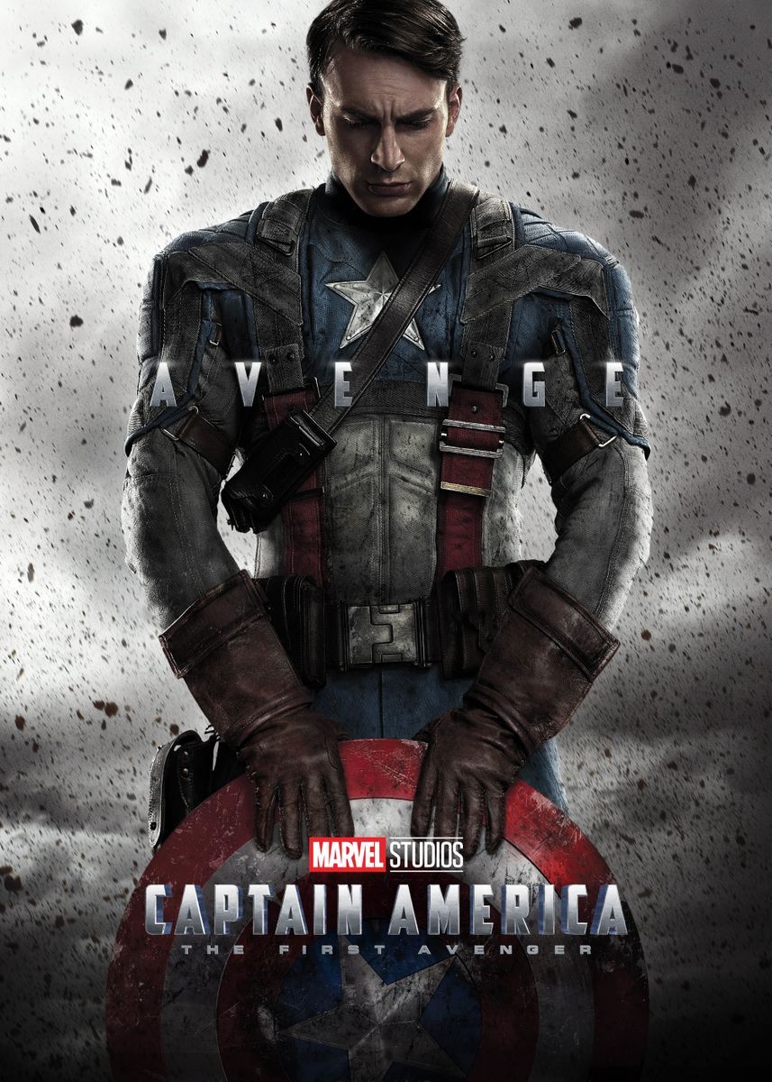 Captain America holding his shield in a poster for Captain America The First Avenger