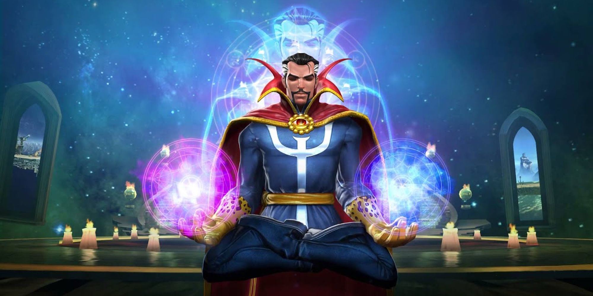 Doctor Strange meditating in promo artwork for Marvel Contest Of Champions