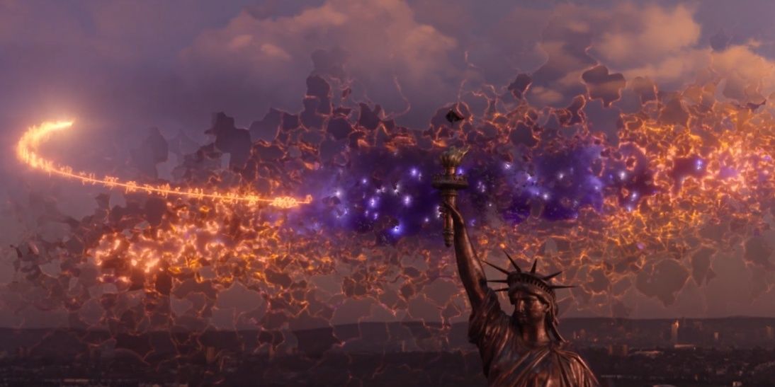 Multiverse portals opening over New York in Spider Man No Way Home Cropped