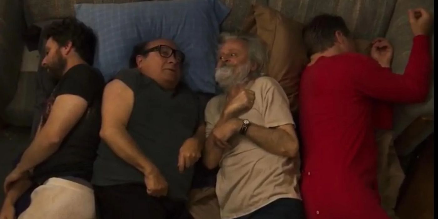 Nikki and Alexi in bed with Charlie and Frank in Always Sunny