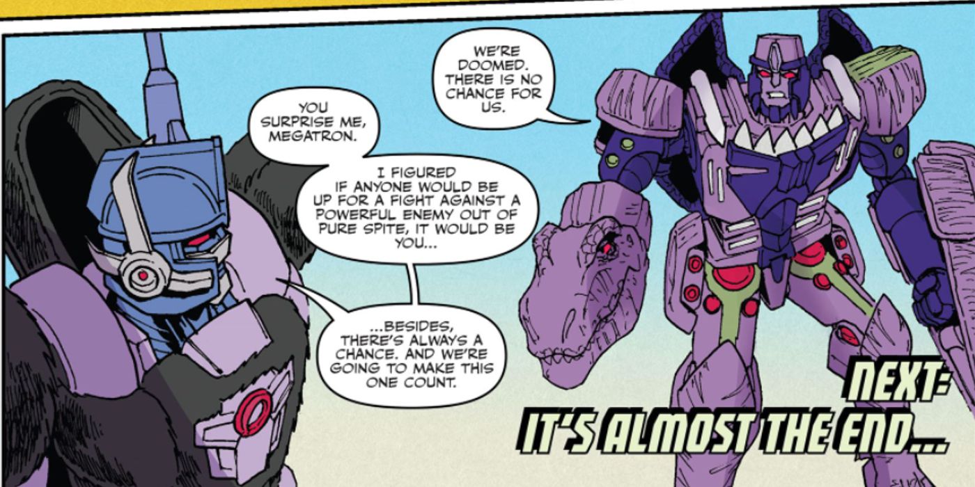 Optimus Primal tells Megatron that they will have to team up against the Vok in Transformers Beast Wars 15.