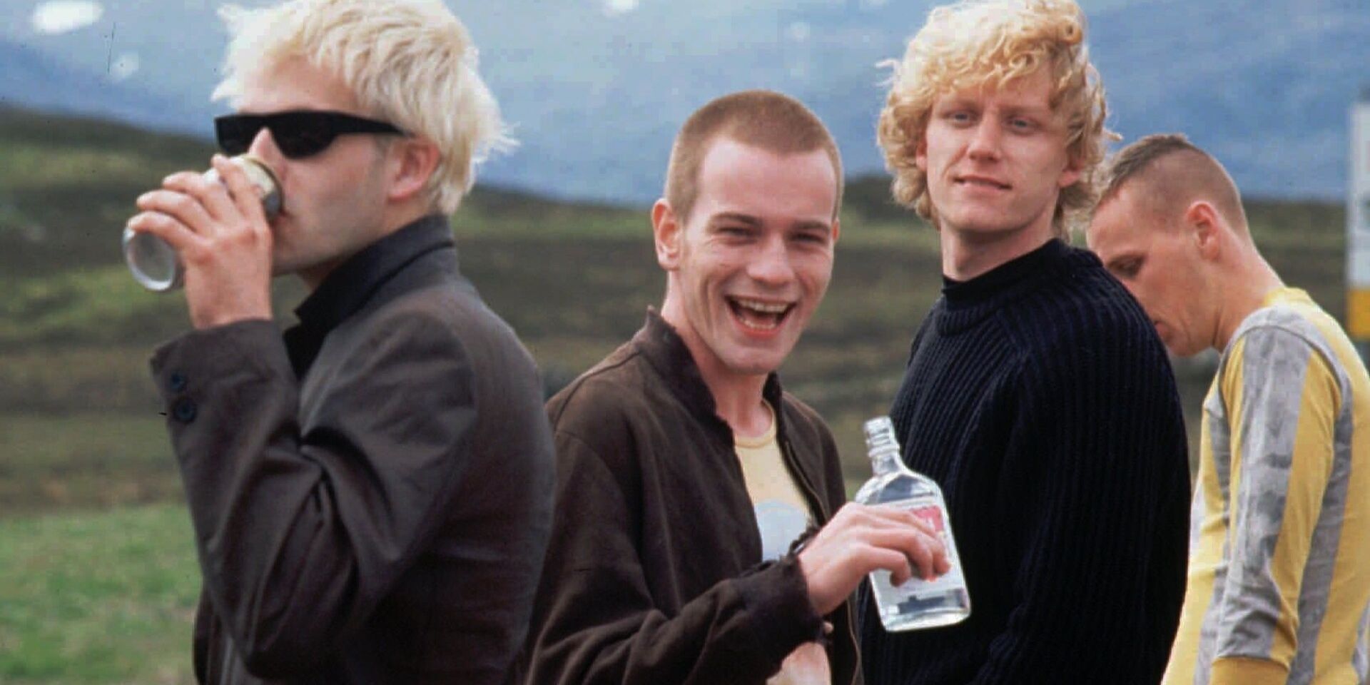 The boys drinking alcohol in Trainspotting Cropped