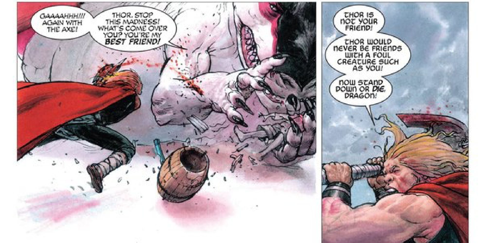 Thor and Skagbagg fight in the comics