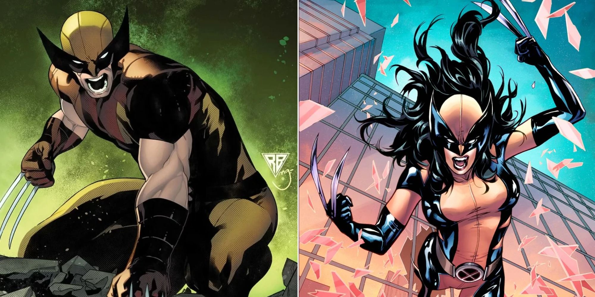 side by side images of Logan as Wolverine and Laura Kinney as X 23 in Marvel Comics