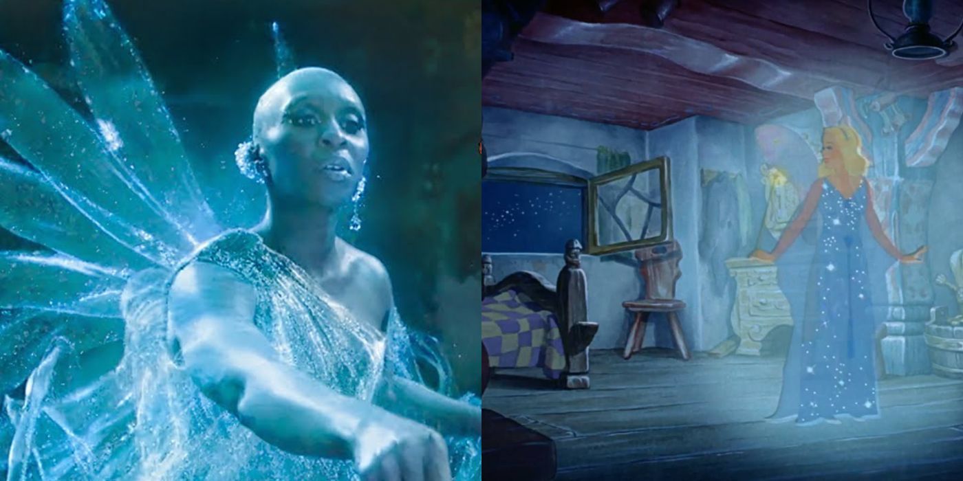 A split image of the Blue Fairy from Pinocchio